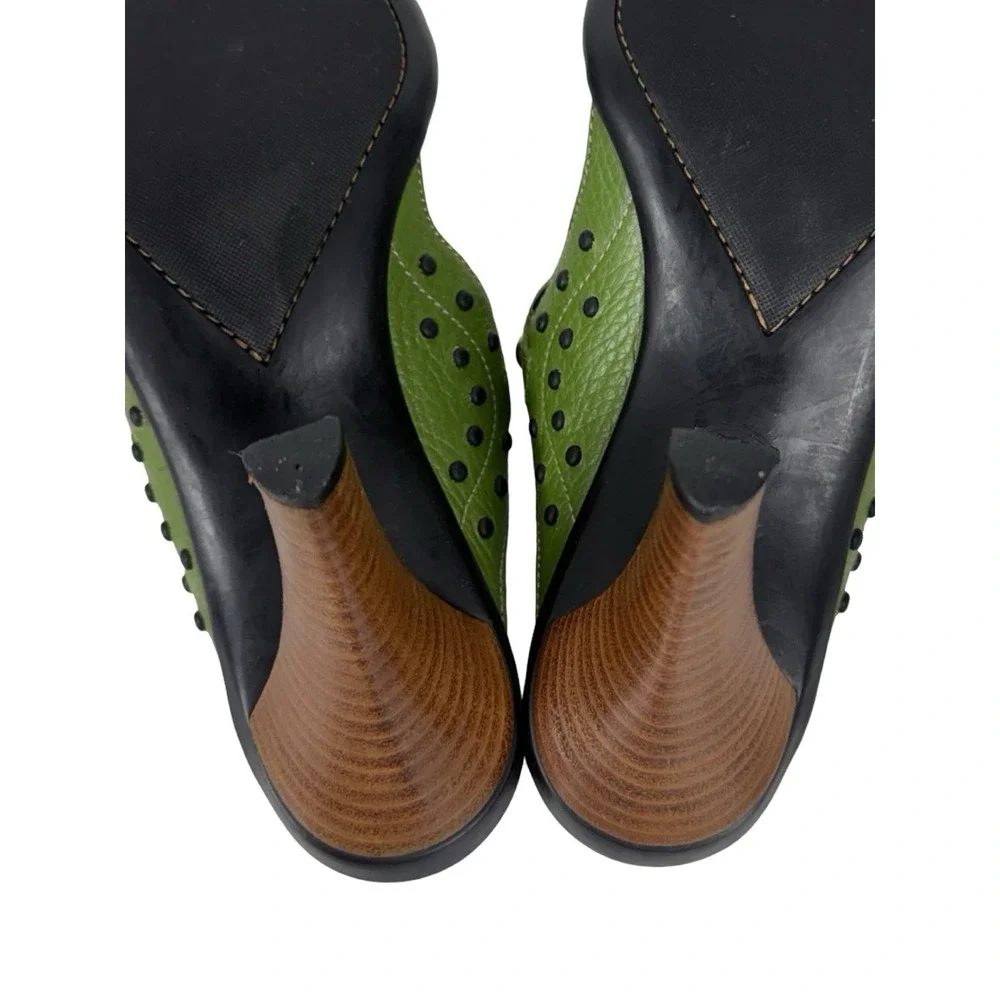 Tod's Womens EU 40.5 US 10.5 Studded High Heel Sandals Green Leather Casual